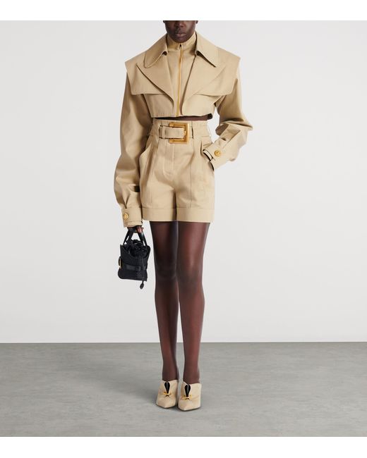 Balmain Natural Cotton Gabardine Belted Shorts