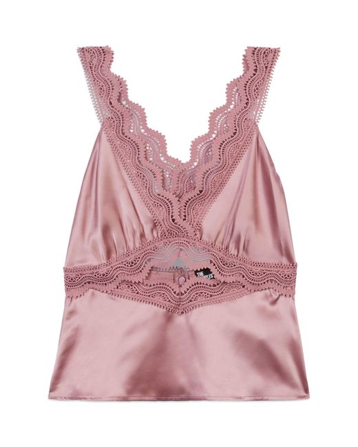 The Kooples Pink Silk-lace Cut-out Top
