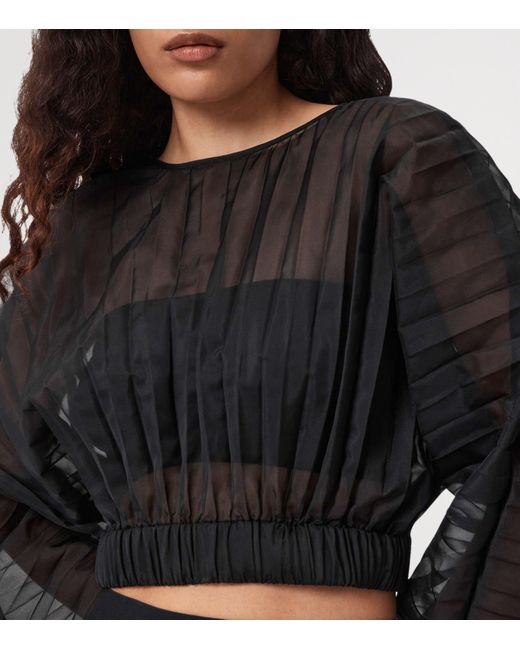 AllSaints Black Pleated Micaela Top
