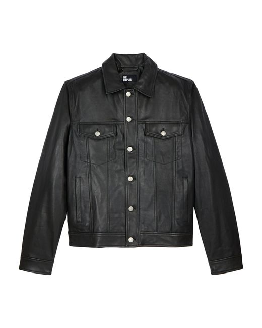 The Kooples Black Leather Shirt Jacket for men