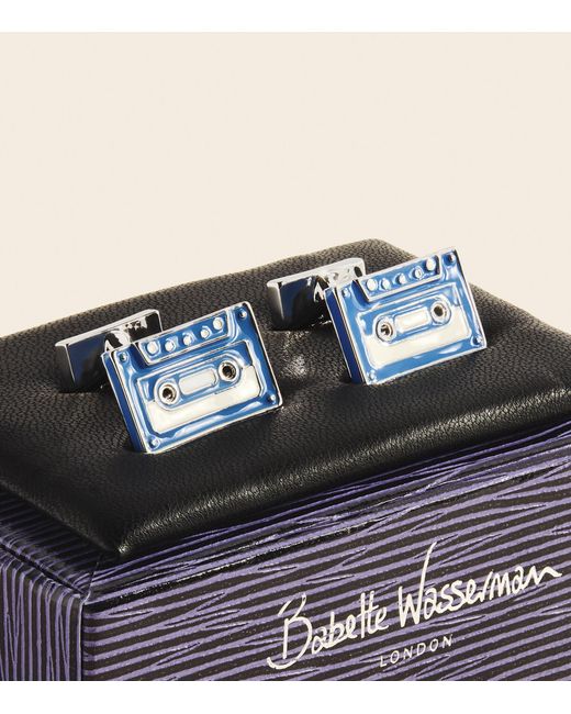 Babette Wasserman Blue Rhodium-Plated Cassette Tape Cufflinks for men