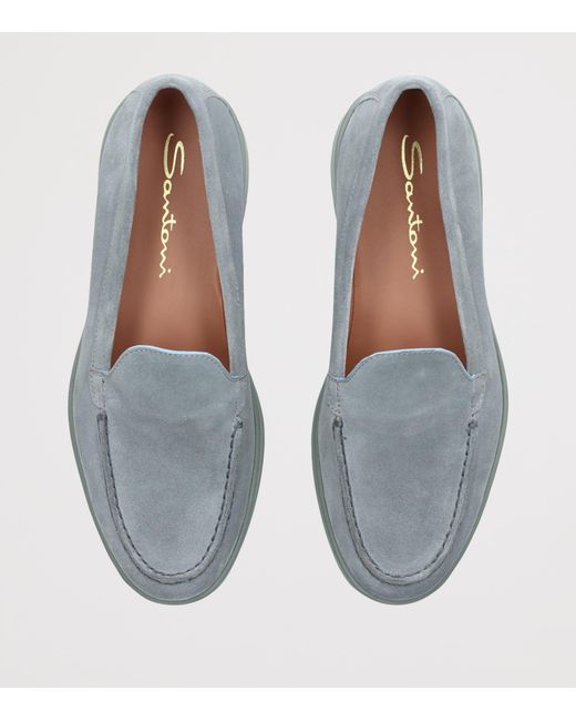 Santoni Gray Suede Loafers