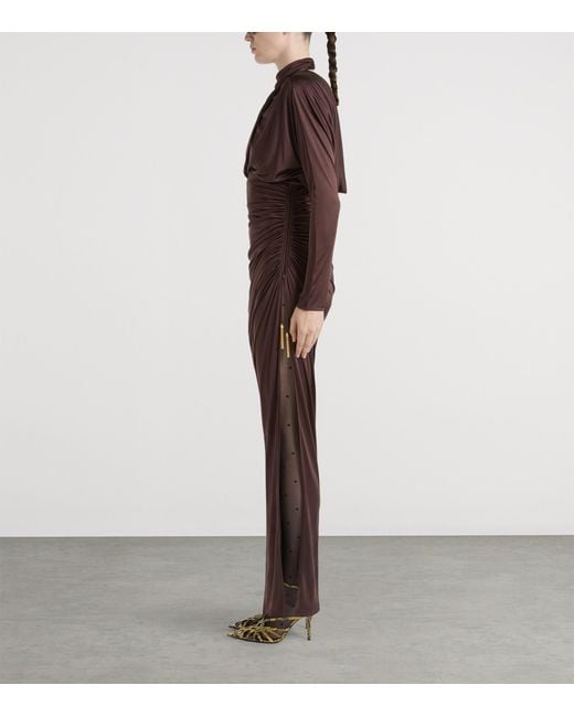 Balmain Brown Draped Long-Sleeve Maxi Dress