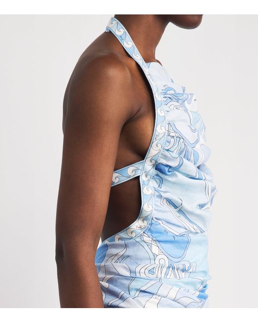 Emilio Pucci Blue Ramie Orchidee Balloon Mini Dress