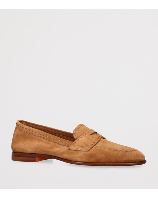 Santoni Brown Suede Marlene Dash Loafers