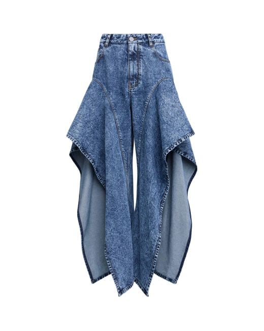 Alaïa Blue Ruffled Split Jeans