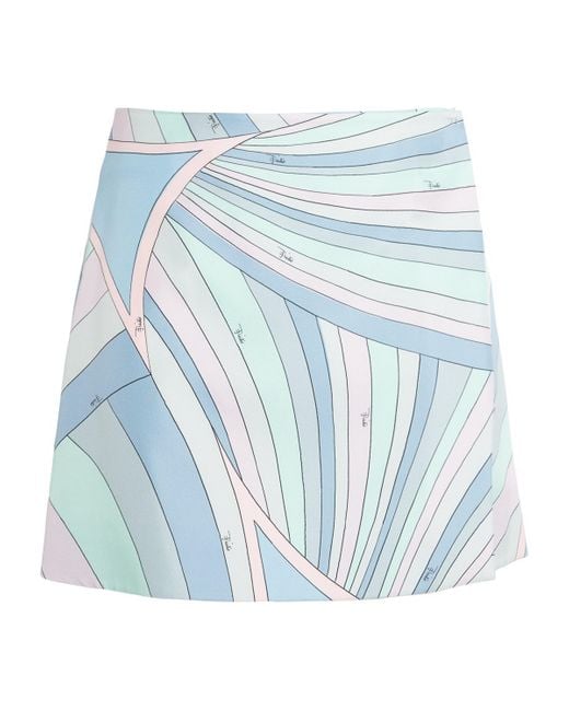 Emilio Pucci Blue Silk Marmo Print Mini Skirt
