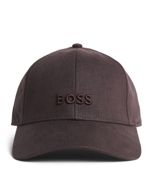 BOSS Linen Logo Cap in Brown for Men | Lyst UK