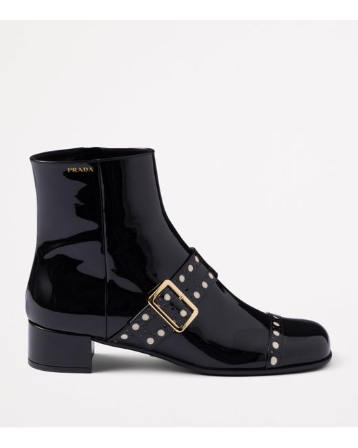 Prada Black Patent Leather Ankle Boots
