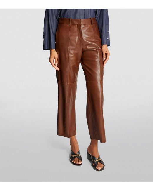 Max Mara Brown Cropped Leather Trousers