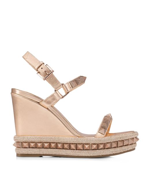 Christian Louboutin Natural Pyraclou Embellished Wedge Sandals 110