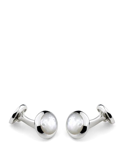 Deakin & Francis White Sterling And Mother-Of-Pearl Oval Cufflinks for men