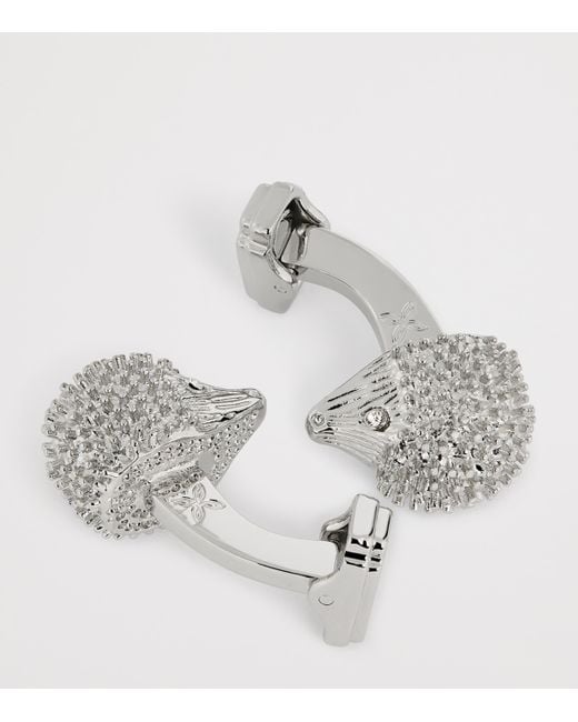 Tateossian White Palladium-Plated And Swarovski Crystal Hedgehog Cufflinks for men