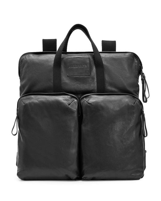 AllSaints Black Leather Force Backpack for men