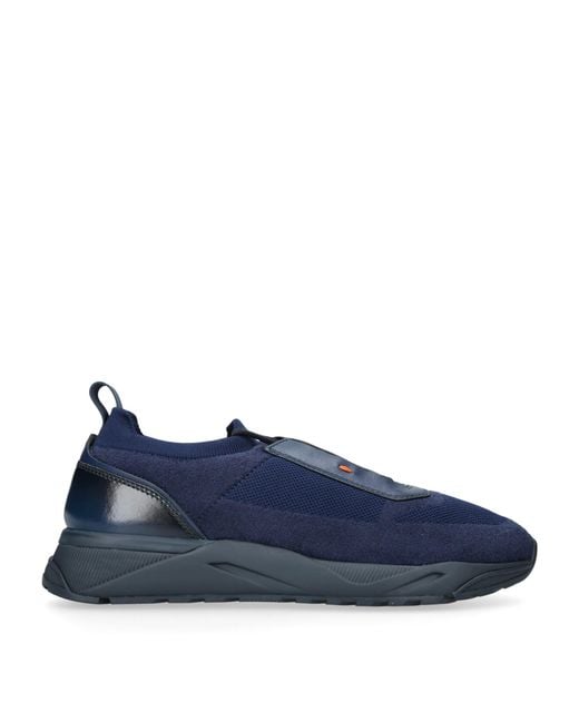 Santoni Blue Technical-Knit Runner Sneakers
