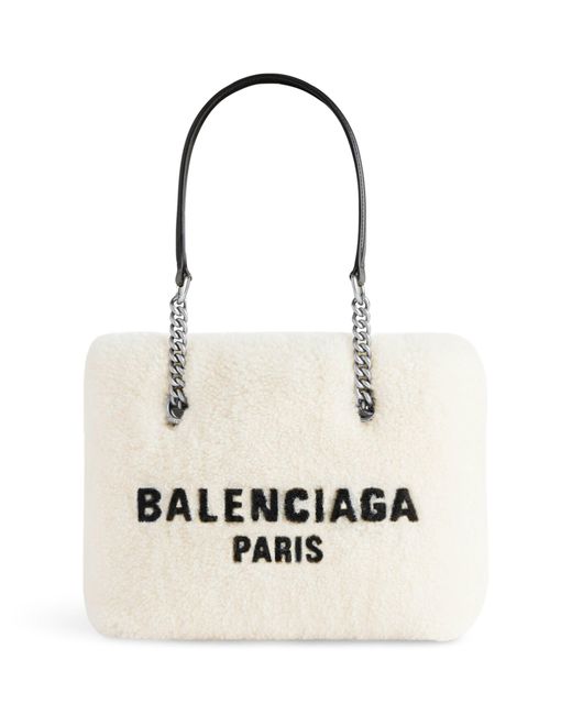 Balenciaga White Small Shearling Duty Free Tote Bag