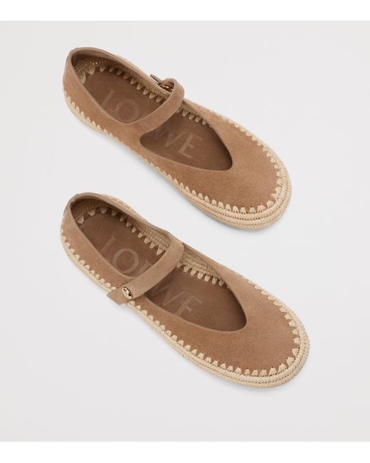 Loewe Natural X Paula's Ibiza Suede-Raffia Rio Mary Jane Flats