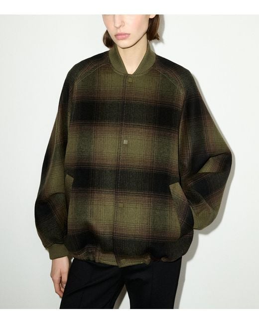 MAX&Co. Green Virgin Wool Plaid Bomber Jacket