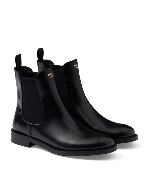 Prada Black Brushed Leather Ankle Boots