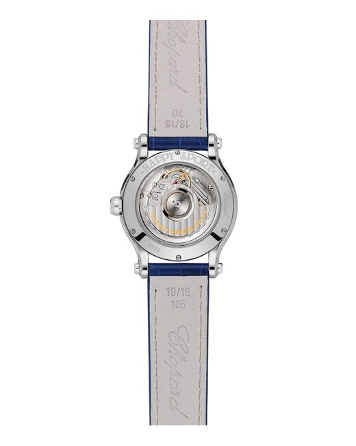 Chopard Blue Stainless Steel And Diamond Happy Sport Sun, Moon And Stars Watch