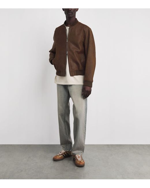 7 For All Mankind Brown Leather Bomber Jacket for men