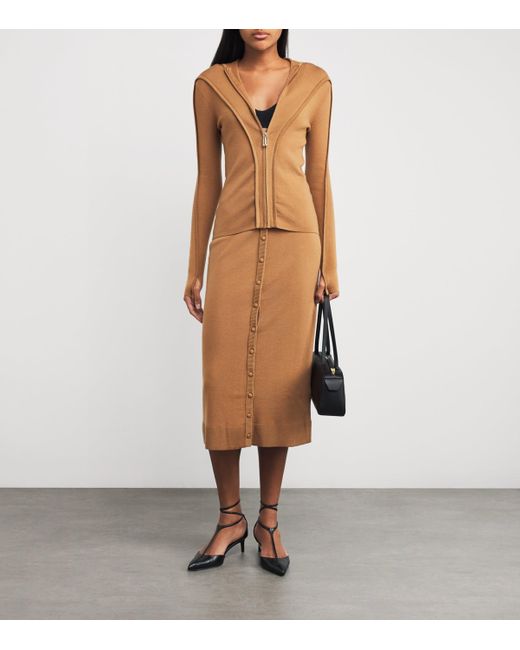 Victoria Beckham Brown Button-Detail Midi Skirt