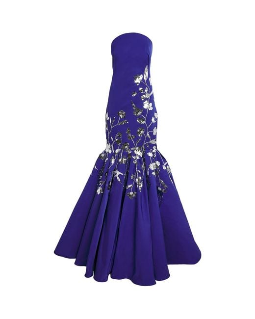 Pamella Roland Blue Embellished Strapless Gown