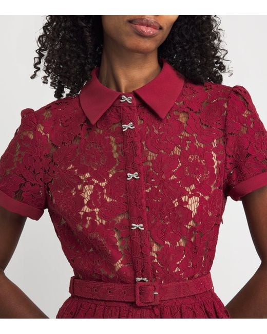 Self-Portrait Red Lace Belted Midi Dress
