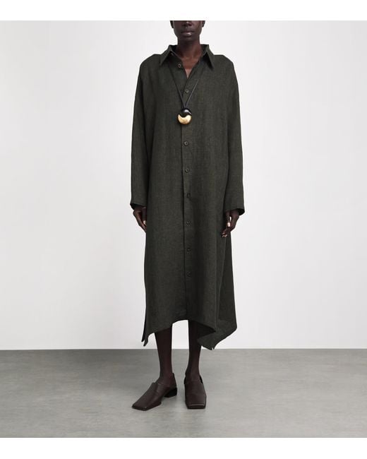 Eskandar Black Linen Wide Midi Shirt Dress