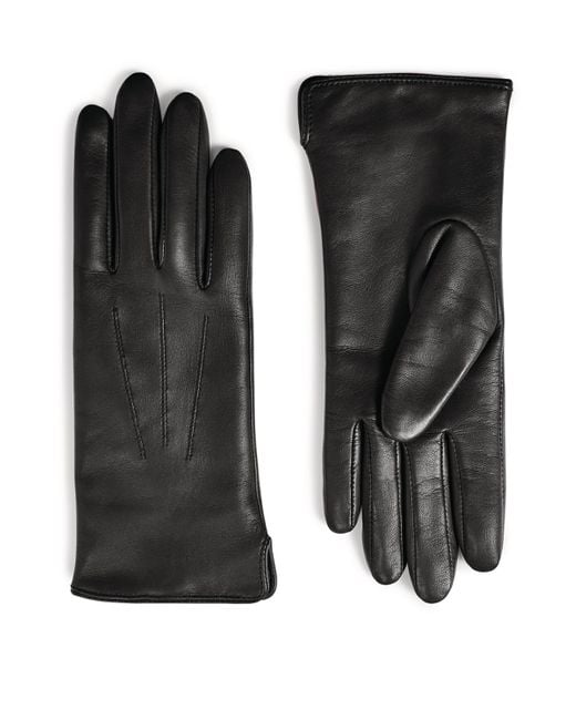 Aspinal Black Cashmere-Wool-Lined Leather Gloves