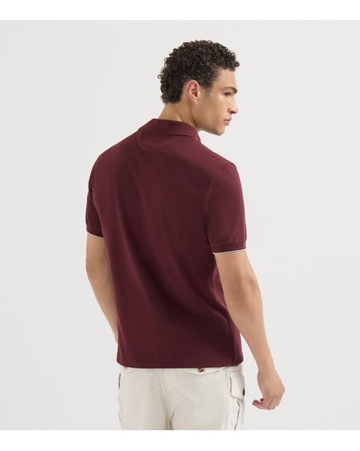 Brunello Cucinelli Red Cotton Piqué Logo Polo Shirt for men
