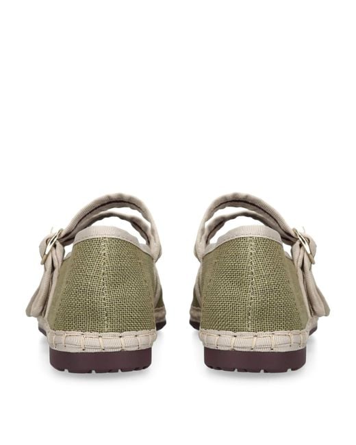 Flabelus Green Linen-Blend Claire Ballet Flats