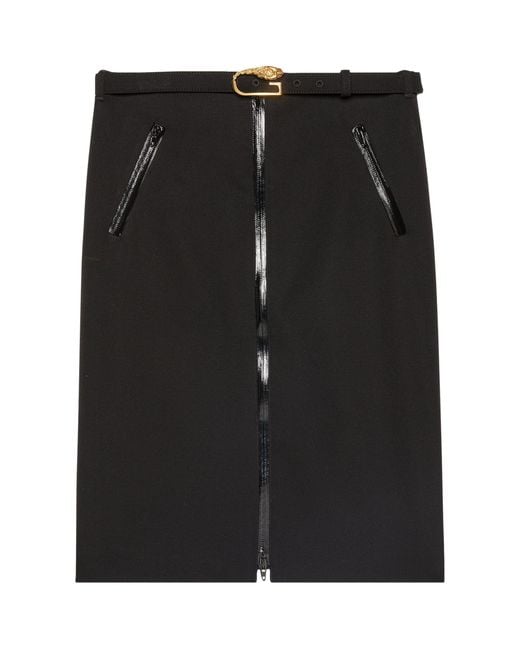 Gucci Black Wool Belted Pencil Skirt