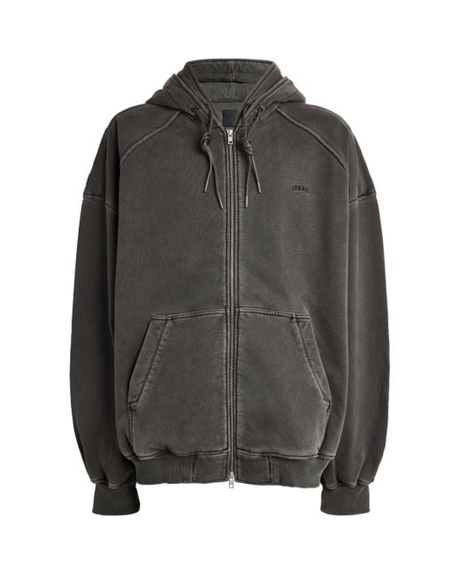 Juun.J Gray Cotton Oversized Double-Layer Zip-Up Hoodie for men