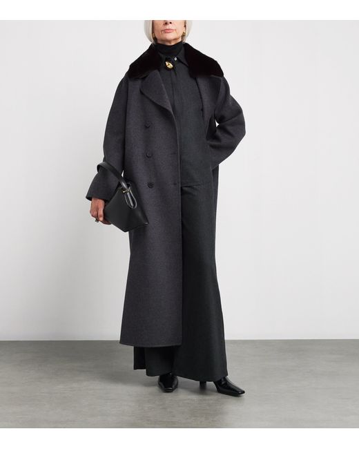 Yves Salomon Black Mink Fur-Trim Collar Coat