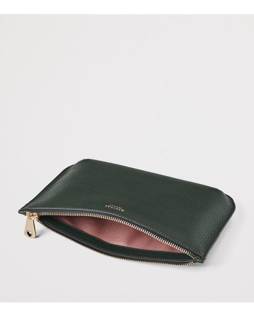 Aspinal Green Large Leather Ella Pouch