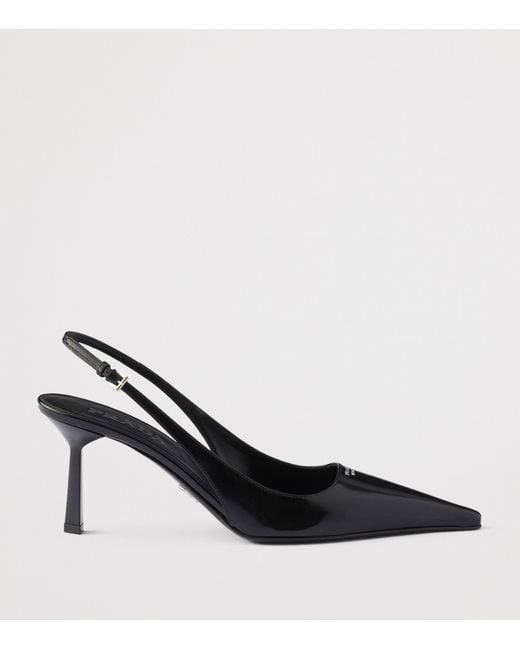 Prada Black Brushed Leather Slingback Pumps 75