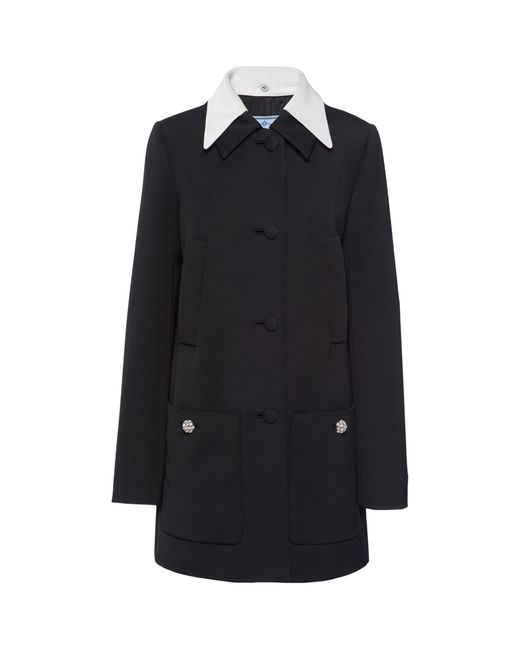 Prada Black Wool Sateen Single-breasted Coat