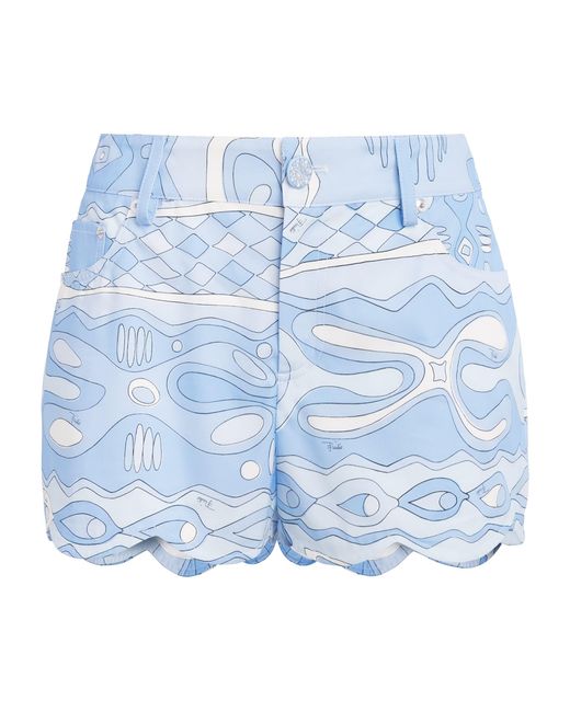 Emilio Pucci Blue Cotton Scalloped Angoli Shorts