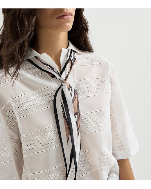 Brunello Cucinelli Metallic Silk Leaf-Print Scarf