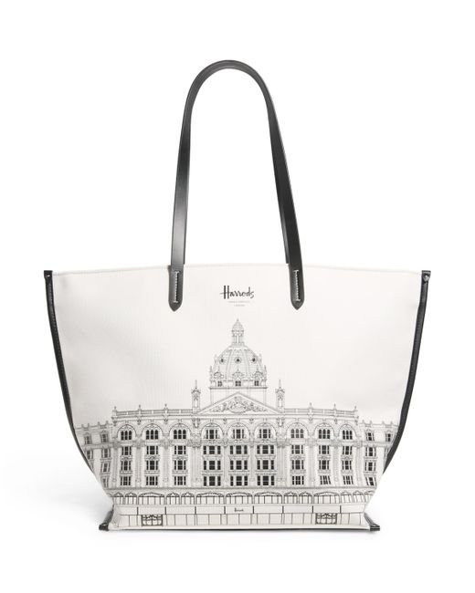 Harrods White Building Landscape Shopper Bag