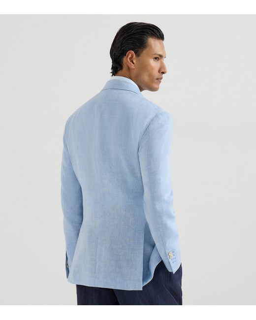 Brunello Cucinelli Blue Linen-Wool Deconstructed Blazer for men