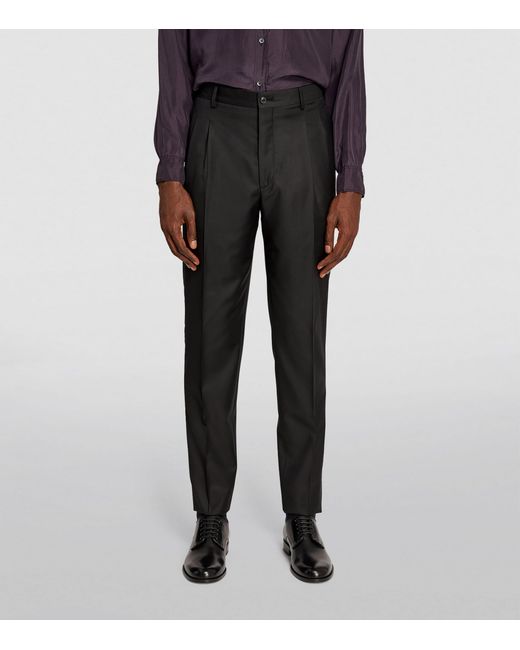 Giorgio Armani Black Wool-Cashmere Tailored Trousers for men