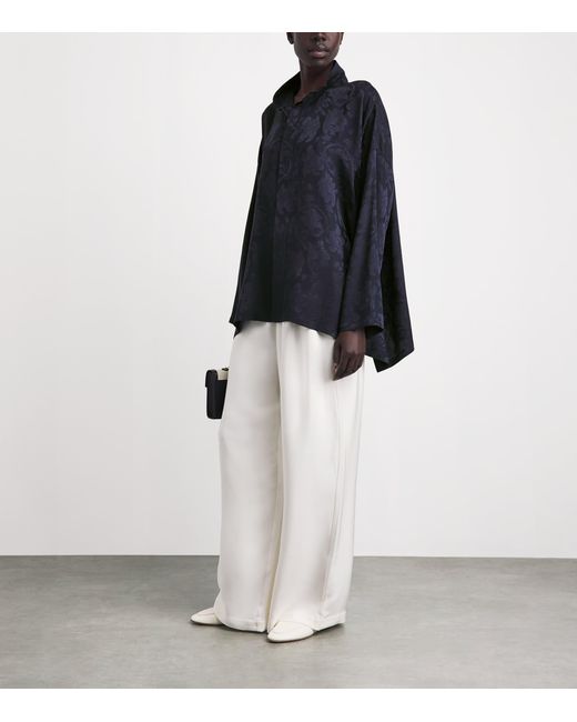 Eskandar Blue Silk Double-Stand Collar Shirt