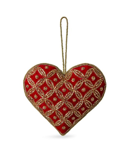 Harrods Red Beaded Heart Tree Decoration
