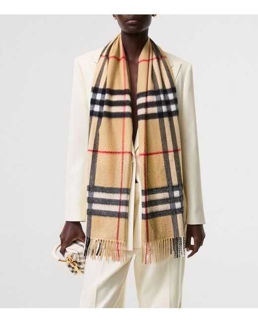 Burberry Natural Cashmere Embellished Check Scarf
