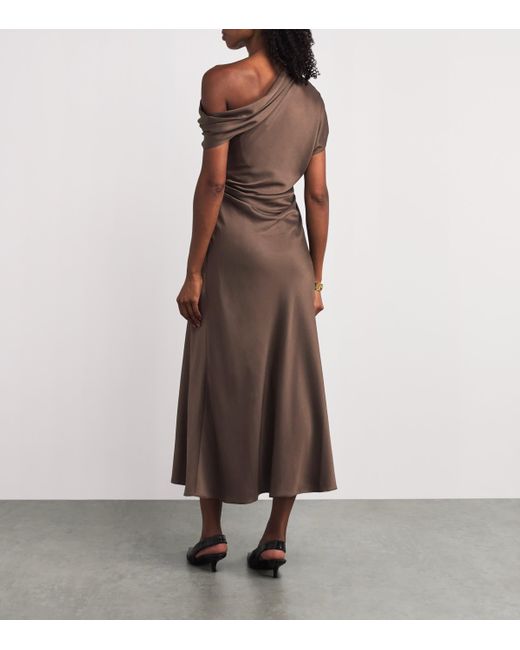 Jonathan Simkhai Satin Asymmetric Joanna Midi Dress in Brown | Lyst