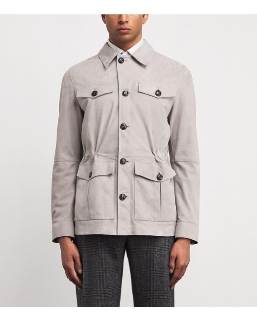 Pal Zileri Gray Suede Field Jacket for men