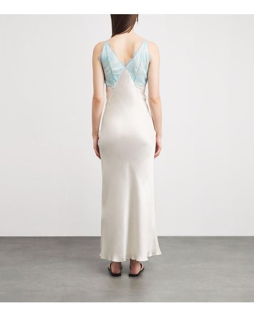 Sandro White Satin Lace-Trim Maxi Dress