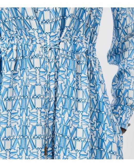Max Mara Blue Silk Midi Shirt Dress